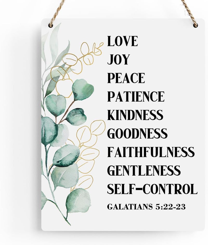 BELLOWDEER Christian Wall Decor Galatians 5:22-23 Fruit Of The Spirit Decor Wooden Hanging Sign Christian Sign Farmhouse Sign Wooden Sign for Living Room Decorative Christian Bible Verse Wall Art 8x10 Inches - Image 1